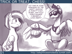 askprincessmolestia:  Entry# 01 Congratulations to Chess! My suggestion for your Halloween costume should be Princess Luna! How awesome would it be to go as your most favorite sister ever! Two Luna’s on Halloween? Brilliant!  The reason why I follow