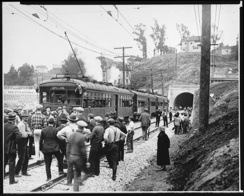 The opening of the Pacific Electric Hollywood Subway, 1928.