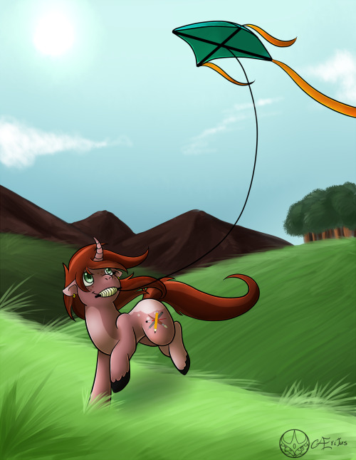 My part for the Art Trade with  pokemon-chick, it’s her ponysona having fun outside in a sunny day. Hope you like it :D