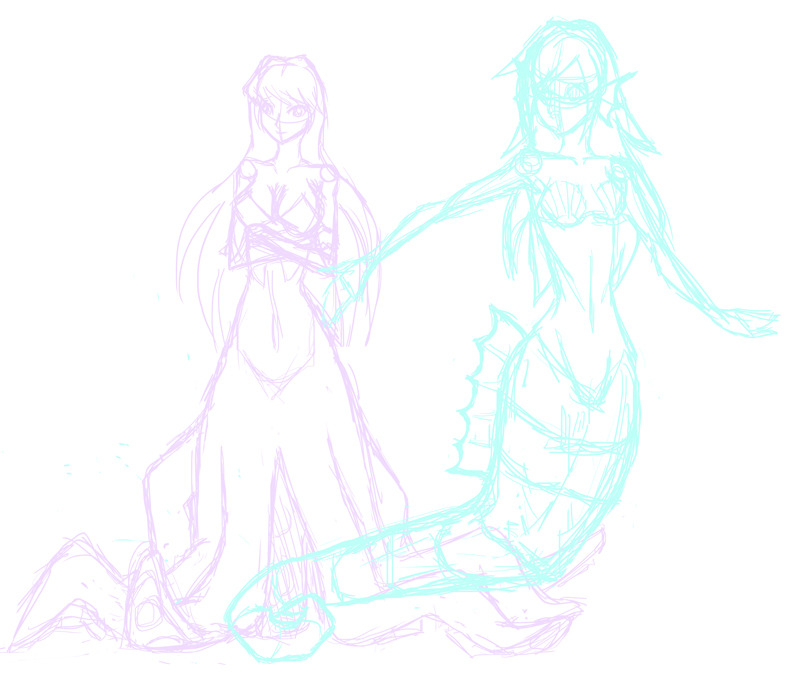 Sketch of my next picture. Seaponies!