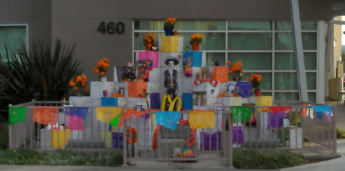 This Dia De Los Muertos display is different from most others: it commemorates a massacre of 21 people on this spot in 1984.