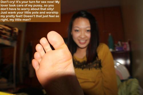 asiancaptions: not by me. by cuckoldplace.com user nippyc, who does mostly foot fetish captions, whi