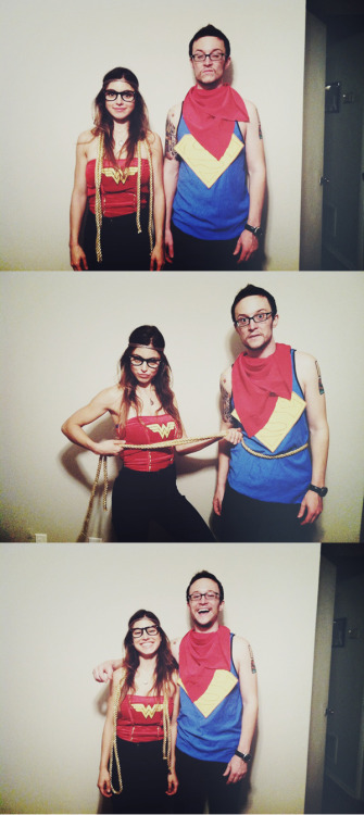 drewsykes:Urban Outfitters meets DC Comics. My lady and me as Hipster Wonder Woman & Hipster Sup
