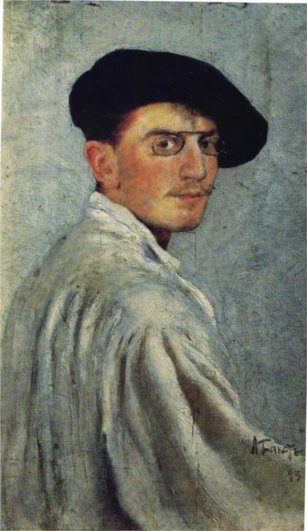 erretratu:  Leon Bakst (Russian, 1866-1924), Self-Portrait, 1893. Oil on cardboard, 34 x 21 cm. The State Russian Museum, St. Petersburg 