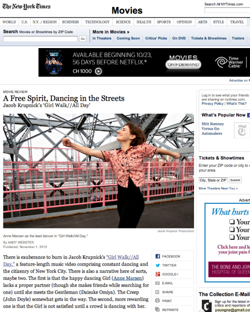 The official New York Times review is in! They call Girl Walk // All Day an “urban fantasia&rd