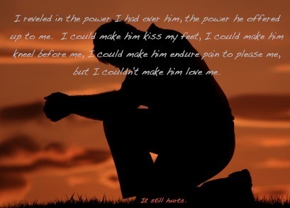 The silhouette of a man kneeling before the backdrop of a sunset.  Grey text reads: “I reveled