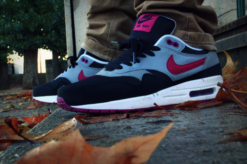 sweetsoles:  Nike Air Max 1 - Wolf Grey/Rave Pink (by Nick)