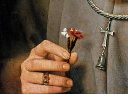 arsauroprior:  Detail of Man with pinks by Jan van Eyck.  