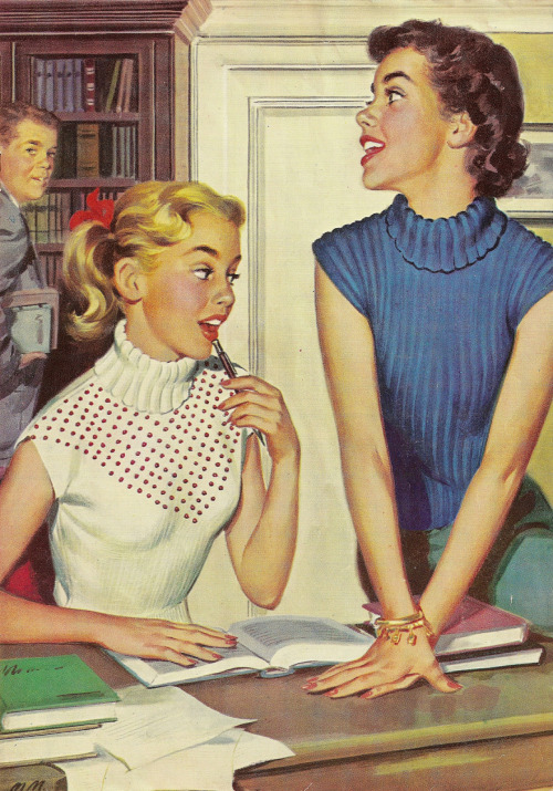 Books and sweaters.Turtleneck Sweater with Beads &amp; Sleeveless Turtleneck Sweater (1952). Image f