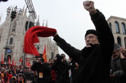 Don Andrea Gallo, manifestazione FIOM Milano 28 gennaio 2011
