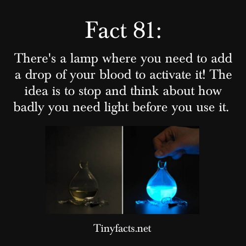 tinyfacts:  This Blood Lamp doesn’t look that bloody, but the way you turn it on can be considered gruesome. It only works once, and you need to add of a drop of your blood to activate it! The idea is to stop and think about how badly you need light