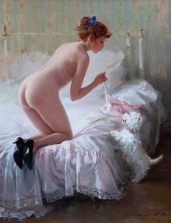 dipot:  Konstantin Razumov (1974-), “Bonjour”,  oil on canvas, 49 x 39cm.