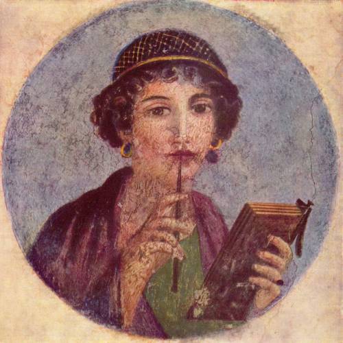ancientart: Ancient Roman fresco from Pompeii, Region VI, c.50 AD A young woman is shown with a pen 
