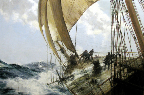welovepaintings:  Montague Dawson, A Roll to Loo’ard, 1956 