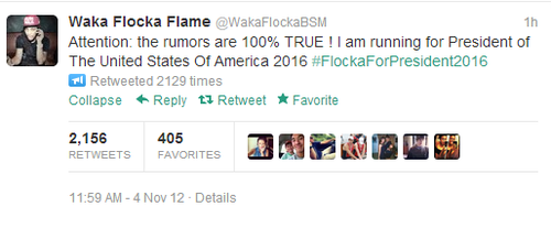 tyrabanksofficial:  friendly reminder that waka flocka is running for president in
