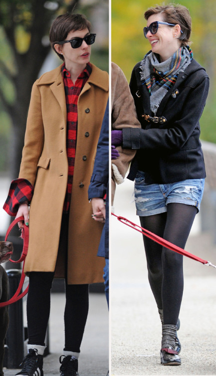 gingerhaze:destronomics:suicideblonde:Anne Hathaway in Brooklyn, October 25th, 26th and 27thTEACH ME