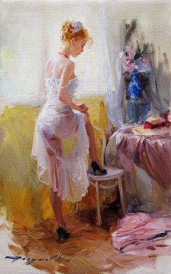 dipot:  Konstantin Razumov (born 1974): In the morning. Oil on canvas, 35 × 22 cm.