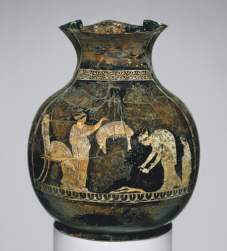 fourteenth:Oinochoe-chous (jug) depicting women perfuming clothes, ca. 420–410 b.c.; Red-figure Attr