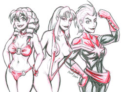 strangefour: Rather Random by ~strangefour Carp, Cima Garahau, &amp; Carol Danvers. No bikini for Carol, it’s not in her contract. 