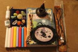 pisces-witch:  pisces-witch:  IT’S GIVEAWAY TIME!! Prize #1 Llewellyn’s 2012 Magical Almanac Bookmark with snake charm Mix of 10 crystals and stones, bag included 8 chime candles pentacle chime candle holder Prize #2 Witch hanging decor Clear quartz