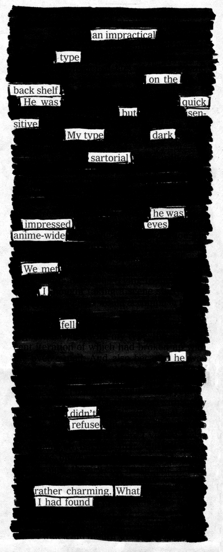 newspaperblackout:  A blackout by chelseyculmann:  My blackout poem for Michael,