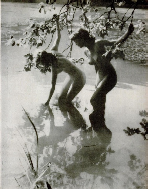 semioticapocalypse:Girls wading. By Yvonne Gregory. Private lake in Norfolk, England, summer, 1939.[