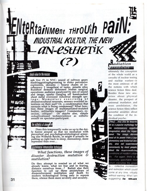 entertainment through pain: industrial kultur, the new an-esthetik, unsound magazine, vol.1., no.5, 