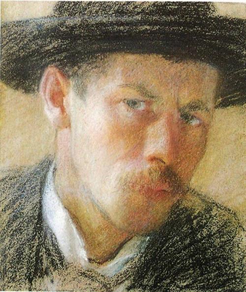 blastedheath:  Miloš Jiránek (Czech, 1875-1911), Self-portrait, 1900. Pastel on paper, 26 x 26 cm. 