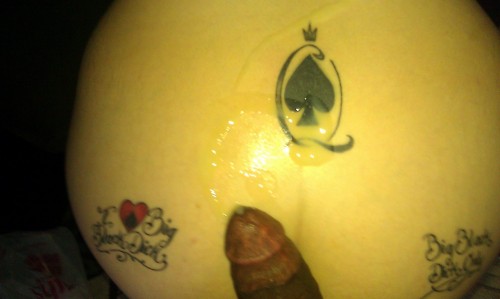 greg69sheryl:Hot black cum on a Queen of Spades Tattoo.When you get real about your fucking, your fu