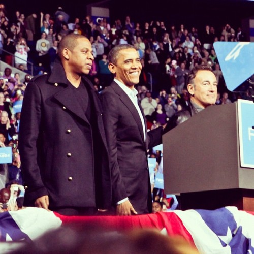 Obama, Jay-Z and Bruce Springsteen after the Obama rally in Columbus. Bruce made up a song with FORW