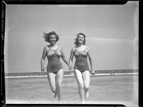 Girls at the beach; photo by Leslie Jones; Revere Beach, near Boston, c. 1931.