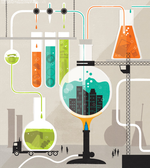 daleedwinmurray:  This is the first of 2 new illustrations for Infoworks magazine for an article on supply chain management. The Art Direction was to use elements of a chemistry experiment to convey the complexity and precision that goes into good supply