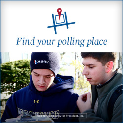 mittromney:  This is the most important election of our lifetime. Make sure you get out and vote. Find your polling place: http://mi.tt/SRAMSf 