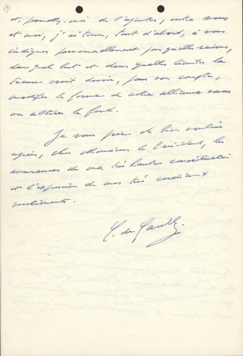 lbjlibrary:
“  March 7, 1966. In a rare handwritten letter to President Johnson, General de Gaulle states the reasons for his decision to withdraw France from the military aspects of NATO.
“  “…France considers that the changes that have occurred, or...