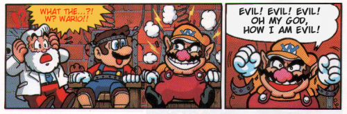 suppermariobroth:Dr. Light from Megaman creates Wario out of Mario in a German Club Nintendo comic.