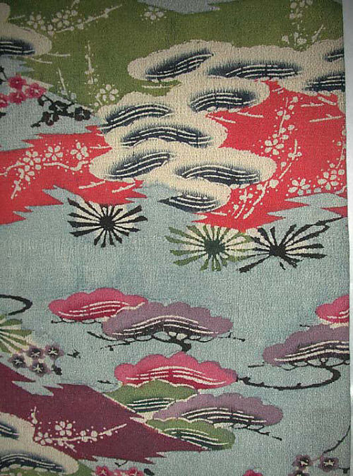 Detail of kimono from Ryûkyû Islands, Japan.  Medium:Resist-dyed and painted (bingata) silk crepe. 1