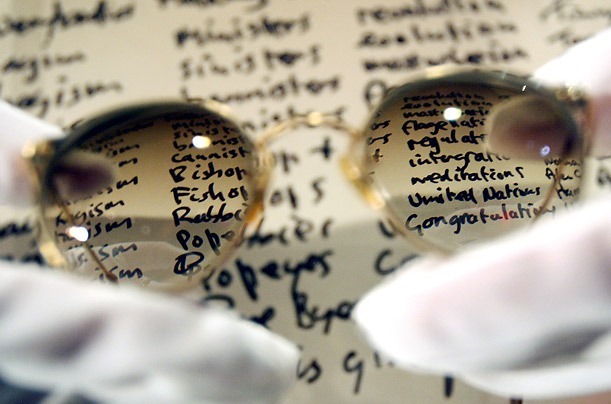 John Lennon’s glasses, along with his handwritten lyrics to “Give Peace a Chance”,