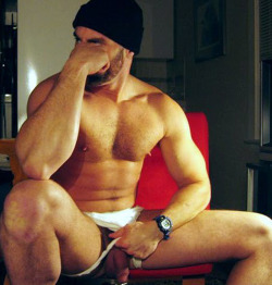 supervillainl:  Hairy stud gives a quick peek.