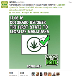 st0ner-c0mics:  NORML tweeted it. It’s official guys, weed is legal in Colorado :’) 