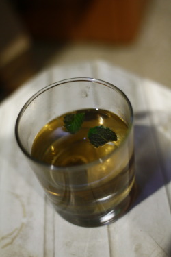 Lipton tea with homegrown mint.