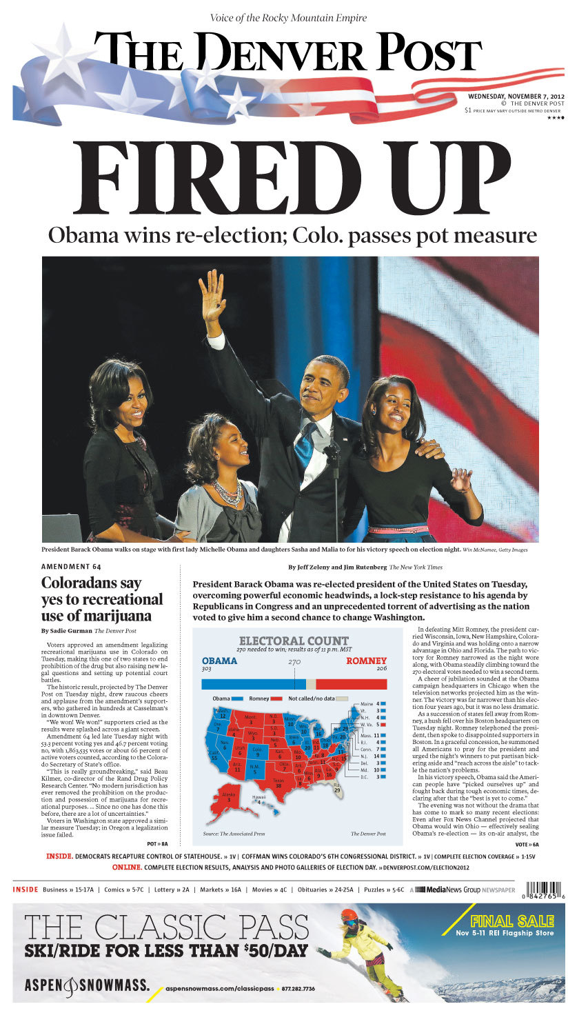 President Obama wins re-election Coloradans say yes to recreational use of marijuana