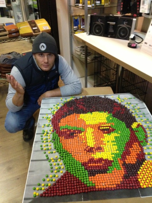 decadeunder:  So this happened. I made my skittle portrait at my place of work, and just who happens to walk in one day?!  Item #40 