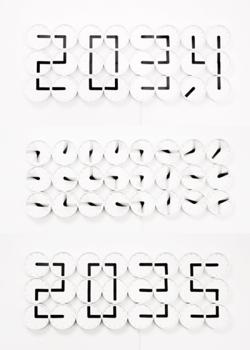  "The Clock Clock white" Reloj digital hecho de relojes analógicos. Los relojes individual