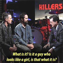 beeishappy:Colbert questions the lyrics ‘Somebody told me you had a boyfriend who looked like a girl