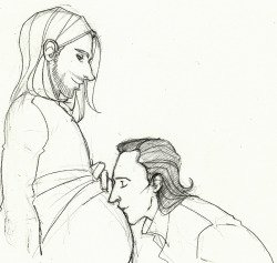 A Quick Break-Time Sketch Of Preggo!Thor And Doting!Loki For Brodinsons.
