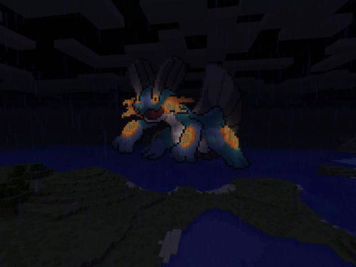 glaceons:Glow in the dark Minecraft Swampert made by my boyfriend :3.