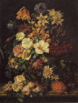 artsandcrafts28:  Franz Xaver Petter - “Blumenstück mit Ananas und Papagei” 1833 