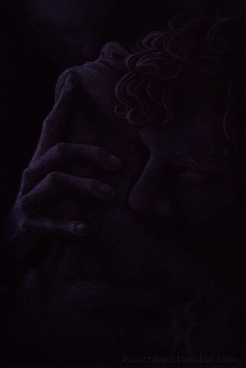 kuuttamo: First time ever I try white pen on black paper. Damn it was difficult, I’m exhausted