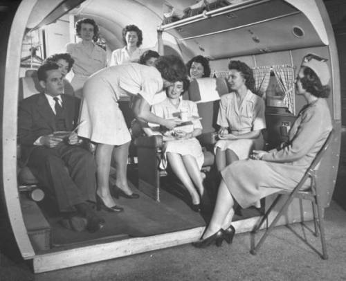 Quite an eyeful, 1947Students at the McConnell Air Hostess School learning the right and wrong ways 