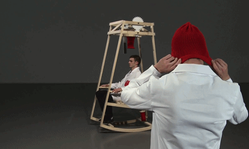 prostheticknowledge:Rocking Knit A rocking chair-powered knitting machine that can make winter hats,